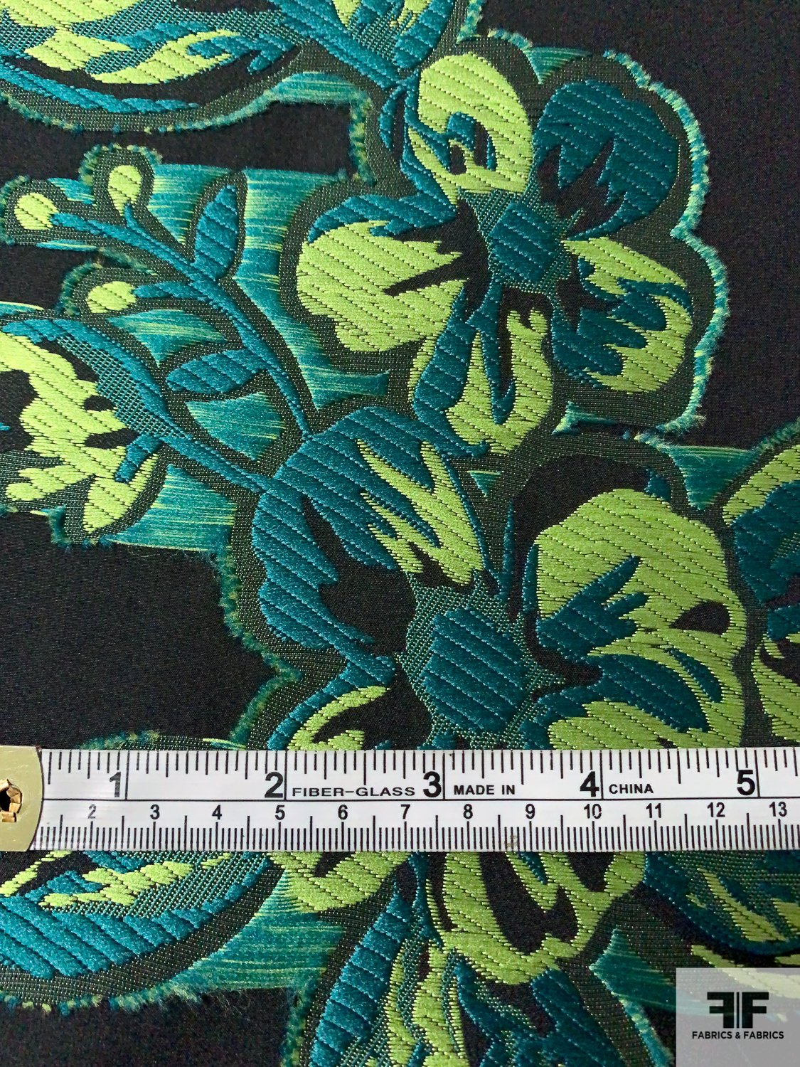 Floral Fil Coupé Fused Brocade - Black / Teal / Lime