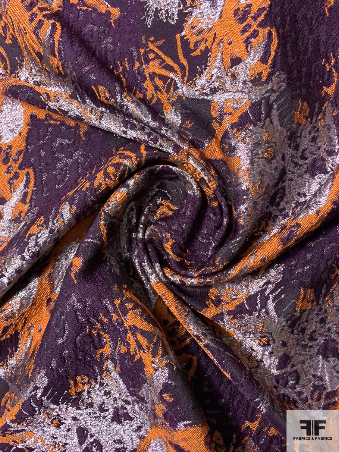 Abstract Reversible Brocade with Shimmer - Orange / Plum / Shimmer Lavender