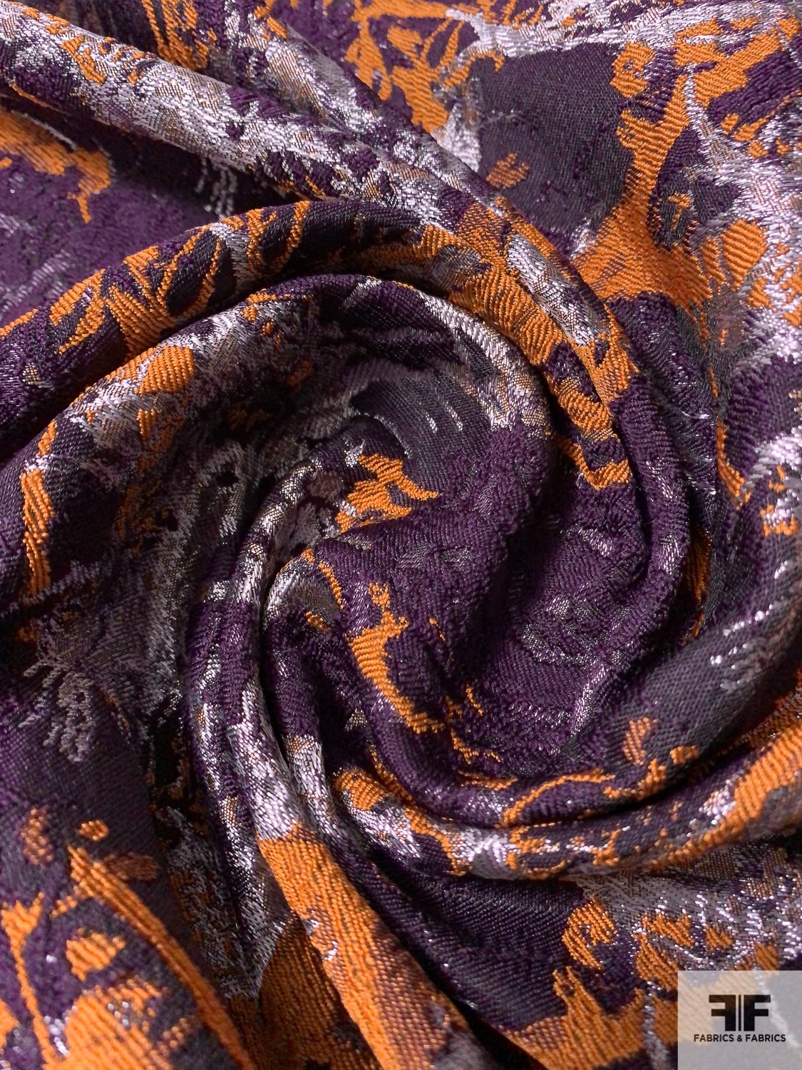 Abstract Reversible Brocade with Shimmer - Orange / Plum / Shimmer Lavender