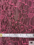 French Crinkle Textured Floral Stretch Brocade - Pink / Black