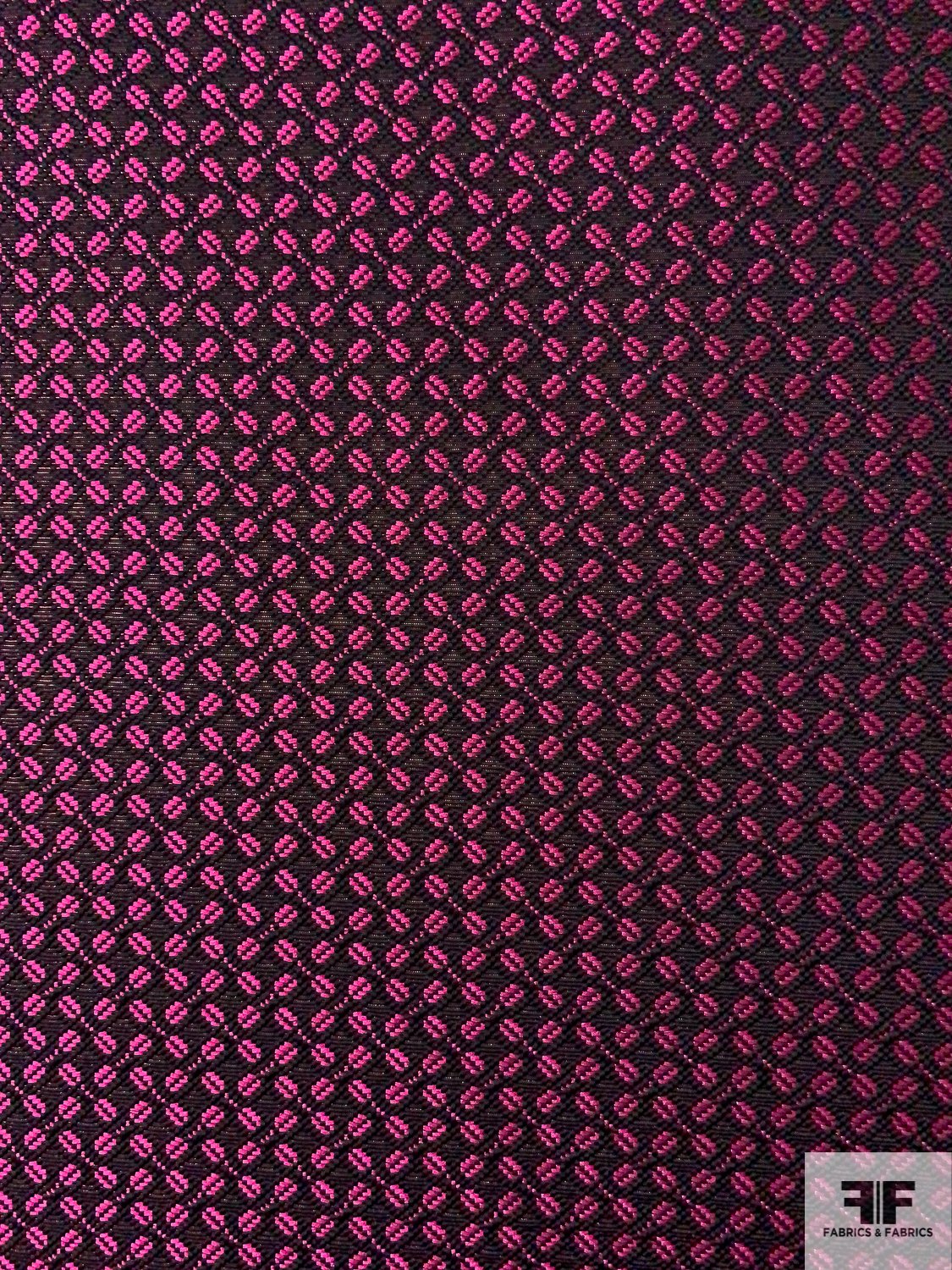 Made in Spain Diagonal Basketweave Brocade - Hot Pink / Black