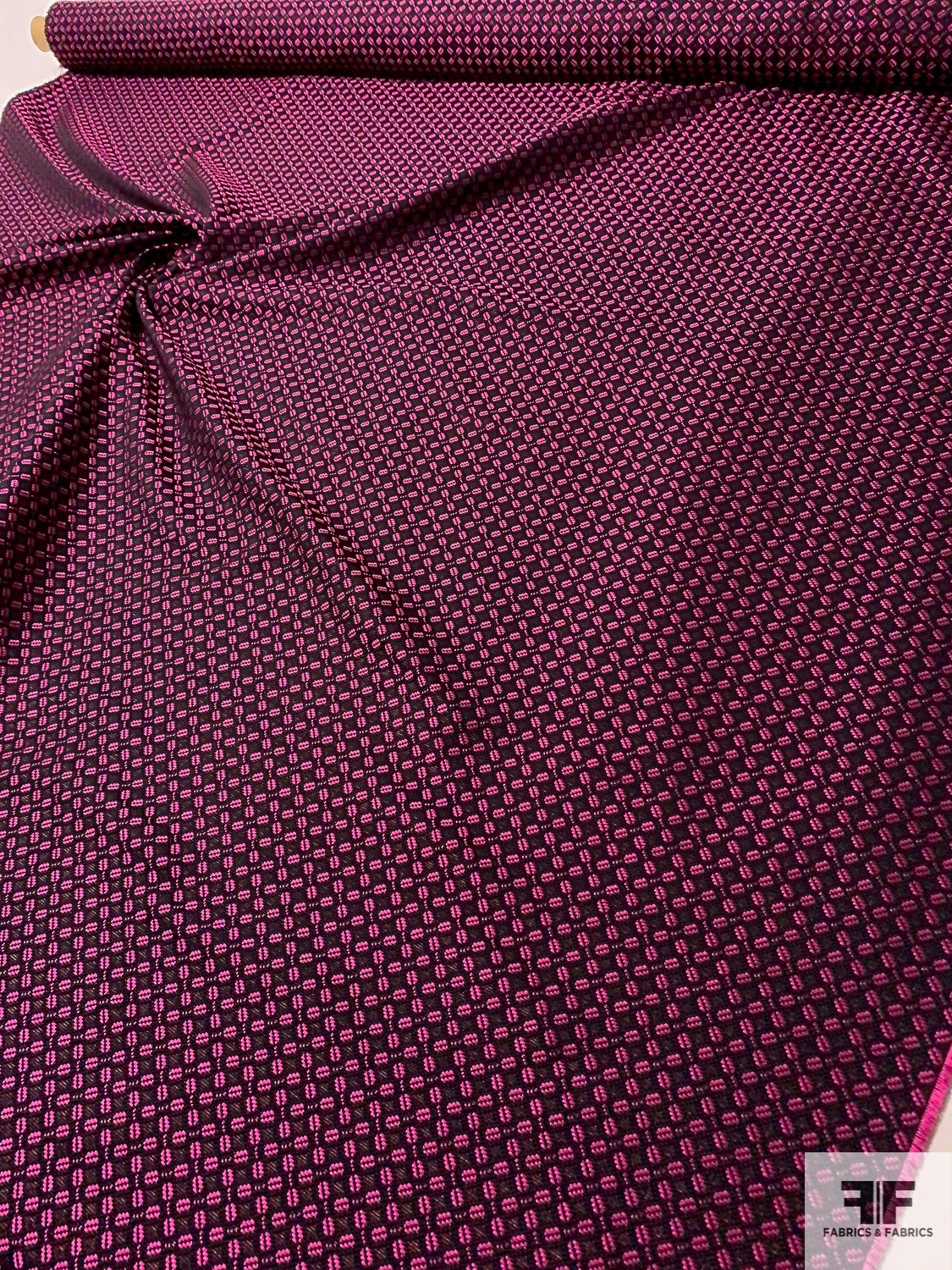 Made in Spain Diagonal Basketweave Brocade - Hot Pink / Black