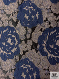 Floral Slightly Textured Brocade - Navy / Stone / Black