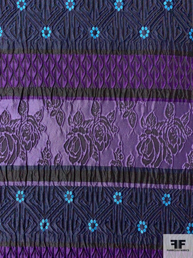 Turquoise, Purple & Gold Kente Brocade with Diamond Link Motif and Iridescent Metallic Finish main image 0