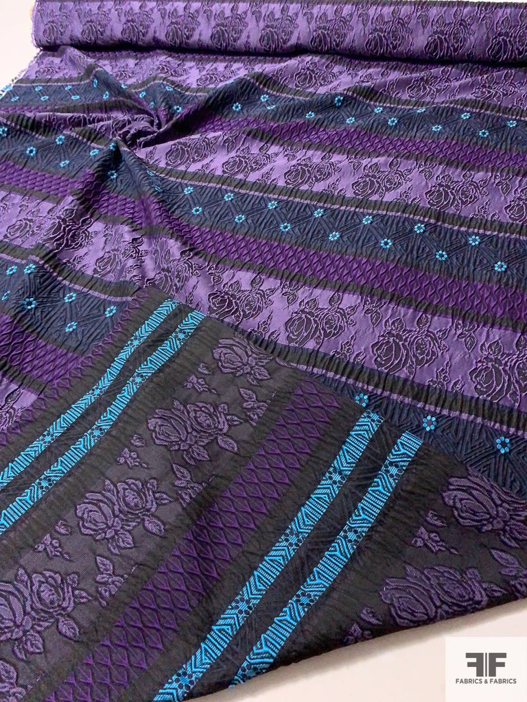 Italian Reversible Linear Design and Floral Brocade - Purple/Black ...