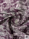 Abstract Reversible Brocade - Plum / Purple / Pearly Grey / Grey