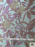 Leaf and Floral Reversible Brocade - Seafoam Green / Purple / Dusty Tan
