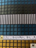 Square Grid Linear Design Brocade - Teal / Mustard / Grey / Dark Grey / Black