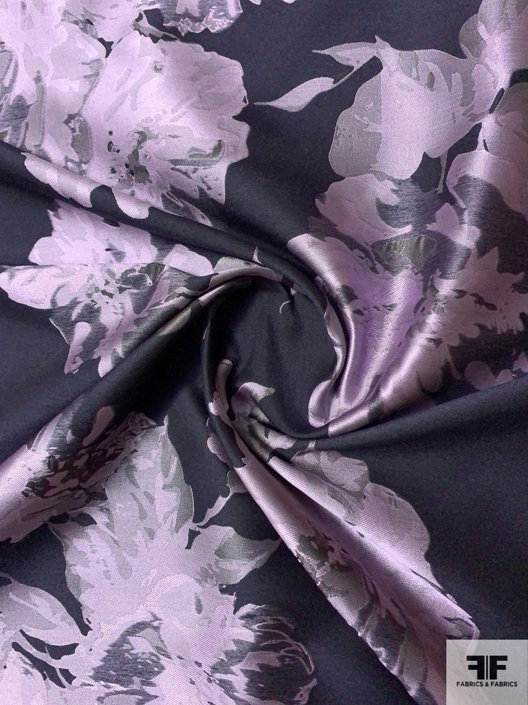 Romantic Floral Jacquard Brocade - Lavender/Navy | FABRICS & FABRICS ...