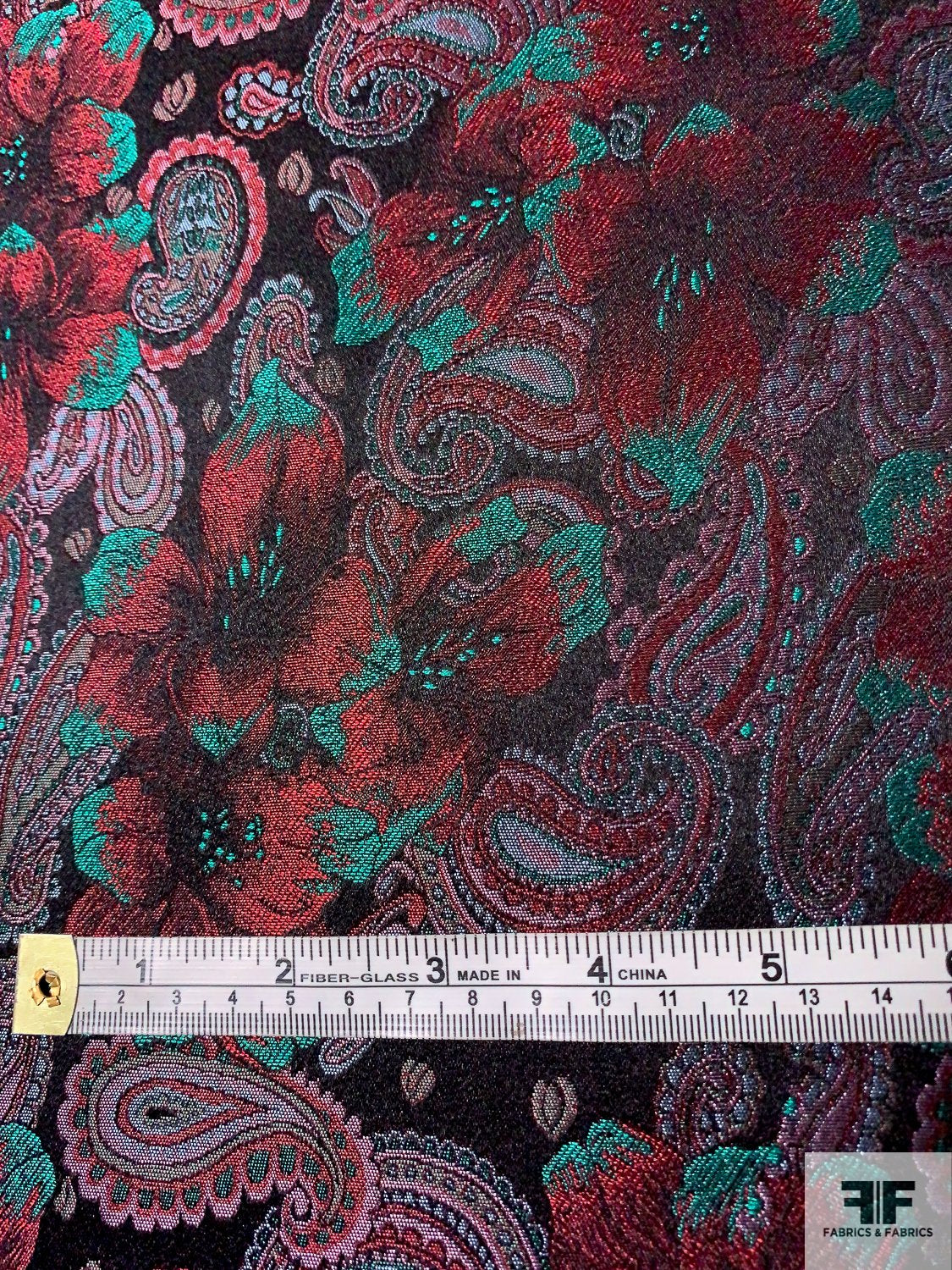 Italian Paisley Floral Silk Brocade - Red / Emerald Green / Black / Lavender