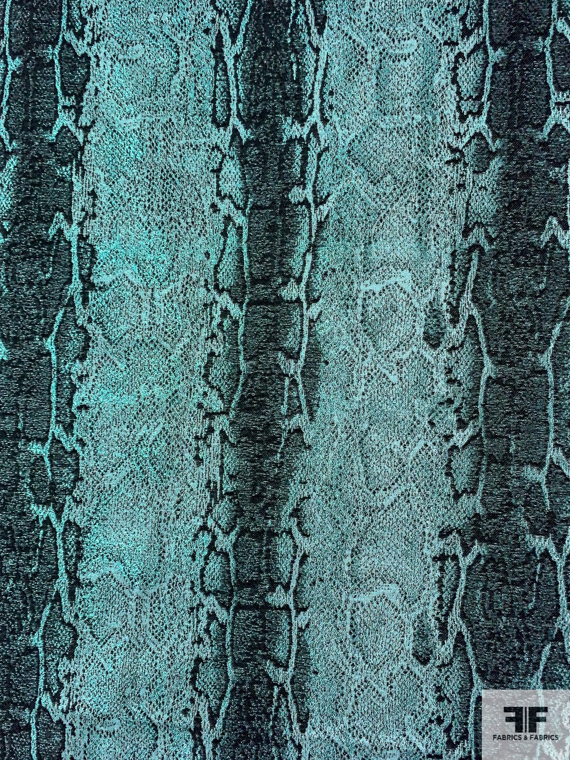 Snakeskin Pattern Brocade - Metallic Seafoam / Black