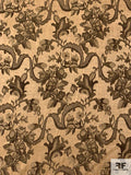 Italian Ornate Floral Reversible Brocade with Soft Chenille-Like Finish - Brown / Tan