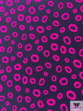 Circle Cells Printed Silk Crepe de Chine - Magenta / Navy