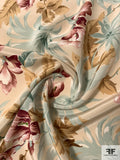 Floral Printed Silk Crepe de Chine - Beige / Sage / Brown / Rose
