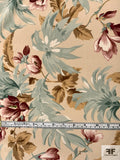 Floral Printed Silk Crepe de Chine - Beige / Sage / Brown / Rose