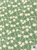 Playful Floral Graphic Web Silk Crepe de Chine - Sage Green / Off-White