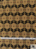 Ethnic Ornate Medallion Printed Silk Crepe de Chine - Cafe Brown / Yellow / Black / Burgundy