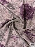 Sketch Floral Printed Silk Crepe de Chine - Dusty Lavender / Purple