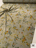 Floral Stalk Leaves Printed Silk Crepe de Chine - Grey / Yellow / Forest Green / Orange