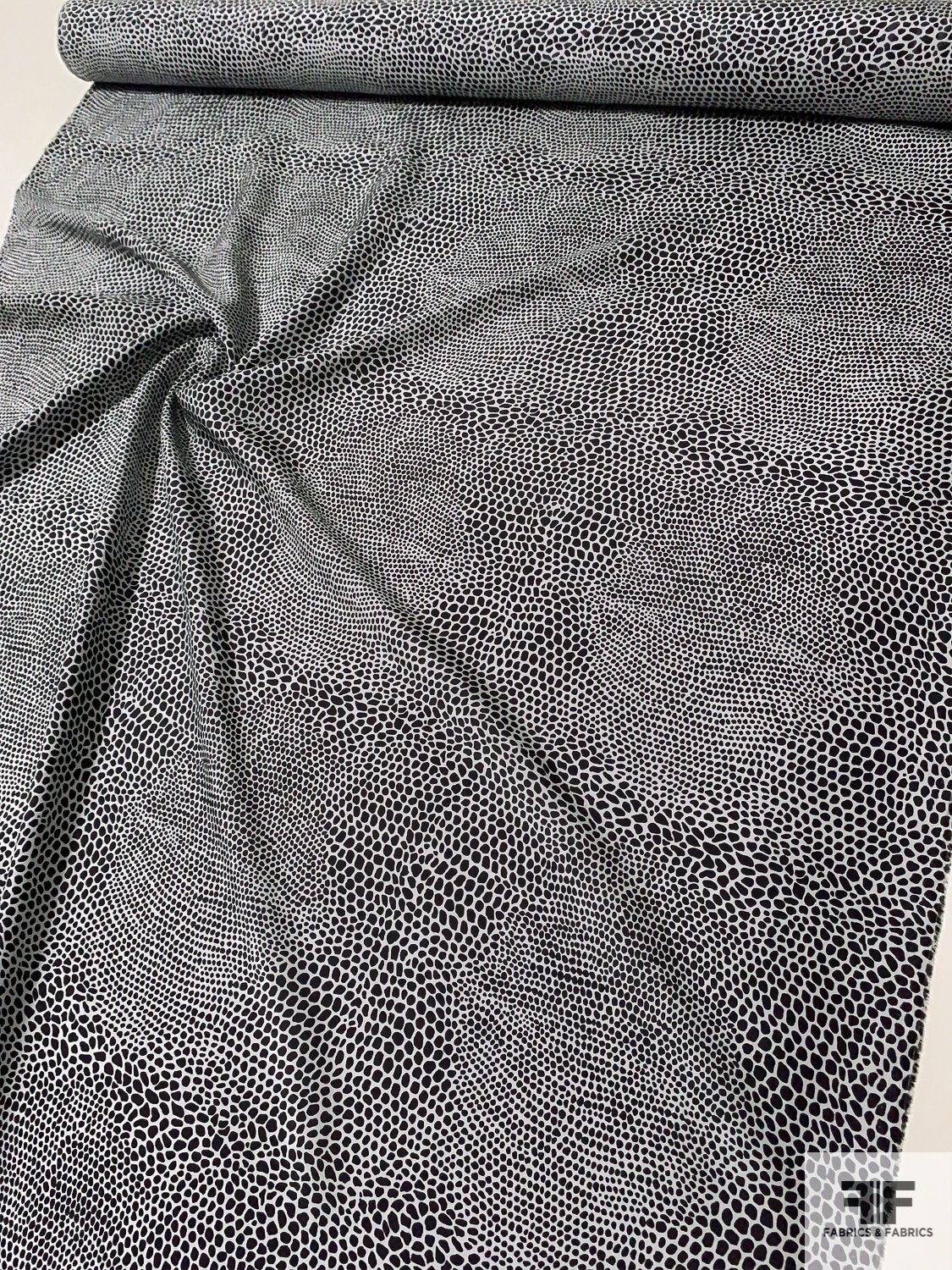 Alligator Skin Printed Heavy Silk Habotai - Black / Grey Tint