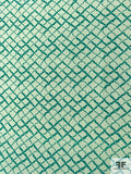 Wavy Diagonal Basketweave Printed Silk Crepe de Chine - Turquoise / Off-White