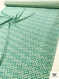 Wavy Diagonal Basketweave Printed Silk Crepe de Chine - Turquoise / Off-White