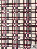 Plaid Inspired Printed Silk Crepe de Chine - Grey / Pink / Off-White / Brown