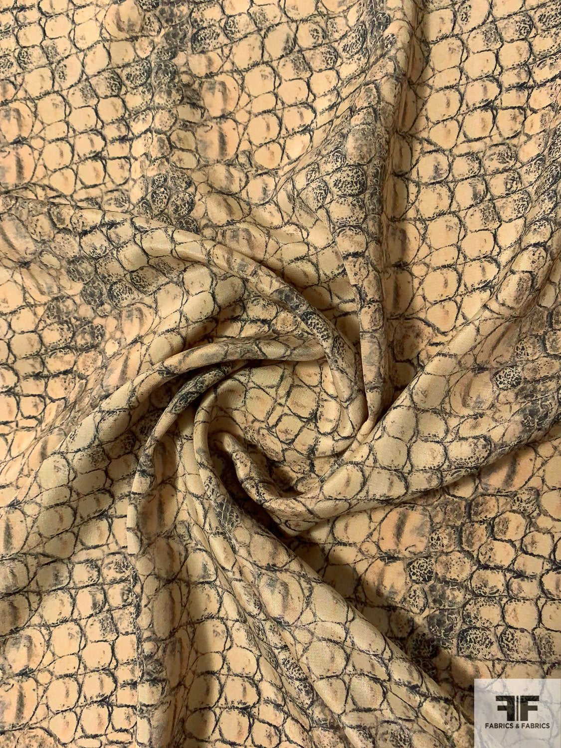 Alligator Skin Printed Silk Crepe de Chine - Tan / Black / Grey