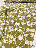 Playful Floral Silhouette Graphic Silk Crepe de Chine - Light Olive Green / Off-White