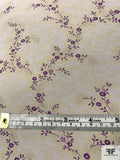 Whimsical Floral Stems Printed Silk Crepe de Chine - Purple / Ecru / Grey