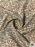 Animal Pattern Web Printed Silk Crepe de Chine - Tan / Navy