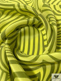 Groovy Hypnotic Printed Silk Crepe de Chine - Electric Lime / Olive Green