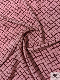 Wavy Diagonal Basketweave Printed Silk Crepe de Chine - Maroon / Light Pink