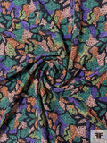 Geometric Pebble Floral Silk Crepe de Chine - Navy / Multicolor
