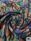 Geometric Pebble Floral Silk Crepe de Chine - Navy / Multicolor