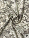 Floral Shadow and Squiggle Stripe Printed Silk Crepe de Chine - Grey / Black / Ecre