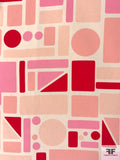 Geometric Art Printed Silk Crepe de Chine - Pink/ Blush / Magenta
