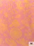 Sunflower and Floral Printed Silk Crepe de Chine - Pink / Yellow