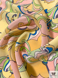 Pucci-esque Paisley-Like Printed Silk Crepe de Chine - Yellows / Blush / Teal / Greens