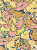 Pucci-esque Paisley-Like Printed Silk Crepe de Chine - Yellows / Blush / Teal / Greens