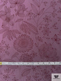 Sunflower and Floral Printed Silk Crepe de Chine - Dusty Purple / Maroon