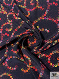 Circles in Swirl Printed Silk Crepe de Chine - Black / Reds / Purple / Greens
