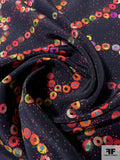Circles in Swirl Printed Silk Crepe de Chine - Black / Reds / Purple / Greens