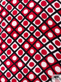 Circle Domino Board Printed Silk Habotai - Red / Black / White