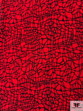 Animal Pattern Web Printed Silk Crepe de Chine - Red / Black