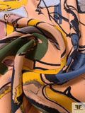 Abstract Art Collector Printed Silk Crepe de Chine - Peachy Nude / Multicolor