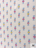 Candy Printed Silk Crepe de Chine - Sky Blue / Magenta / Peach / Off-White