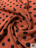 Classic Polka Dot Printed Silk Crepe de Chine - Autumn Rust / Black