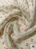 Geometric Field Printed Silk Crepe de Chine - Green / Dusty Rose / Cream