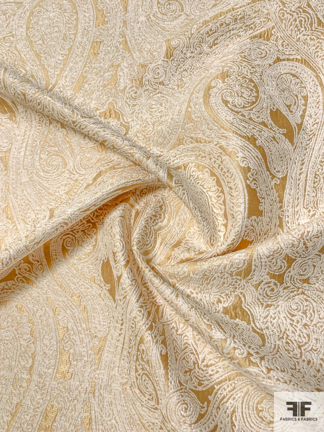 Italian Double-Sided Paisley Chenille-Like Brocade - Gold / Off-White